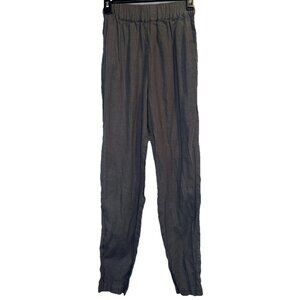 LO Len Ok Womens Gray 100% Linen Pull On Pants Pocket Sz S Beach Coastal Travel